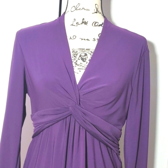Evan Picone Vintage Purple elegant Evening dress V Faux wrap Front Ruching Sz.10 - Picture 3 of 8